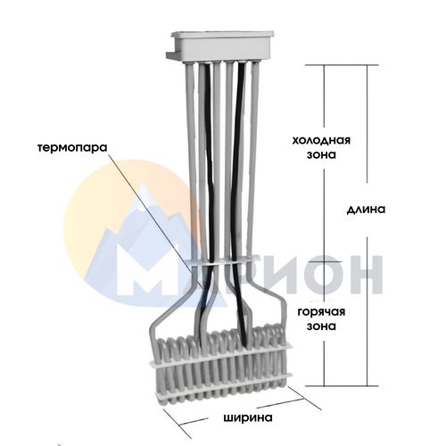 ТЭН фторопластовый, PTFE оболочка, модель 3HXO, 12000 Вт, 220 В, 735 мм